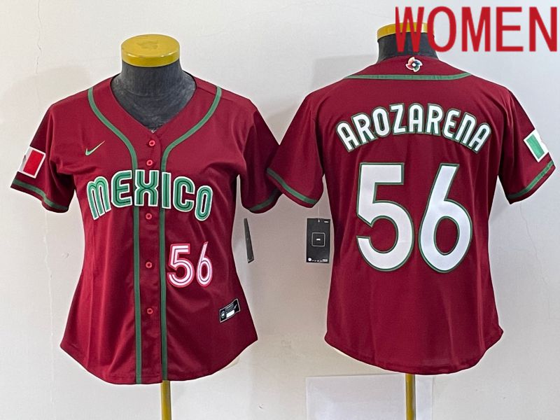 Women 2023 World Cub Mexico #56 Arozarena Red Nike MLB Jersey4
